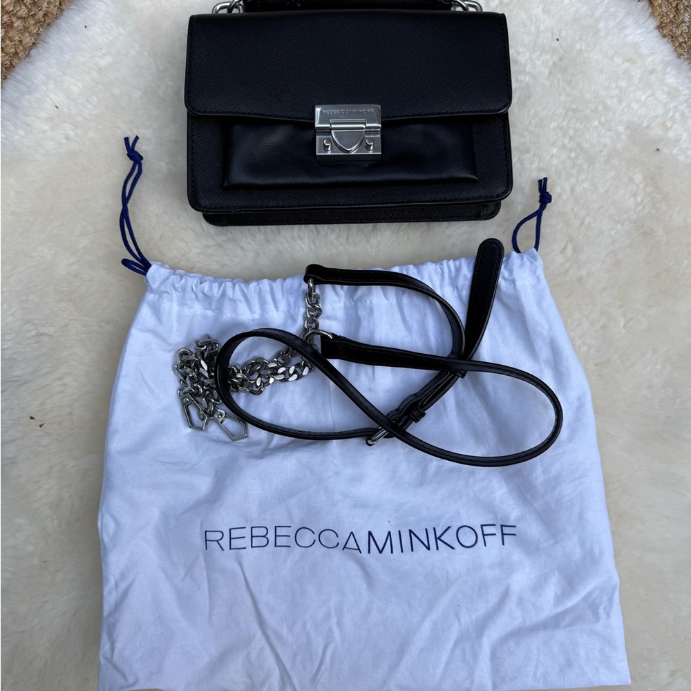Rebecca Minkoff Black Crossbody Envelope Bag with Silver Clasp
